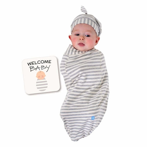 Stripe Baby Cocoon Swaddle Set | BABYjoe | With Headpiece & Announcement Card