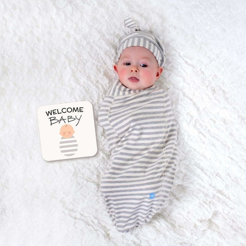 Stripe Baby Cocoon Swaddle Set | BABYjoe | With Headpiece & Announcement Card